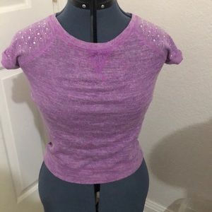 Purple blouse lacy back gems on sleeves.